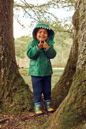 JoJo Maman Bébé Girls Khaki Cosy Lined Colour Block Wellies