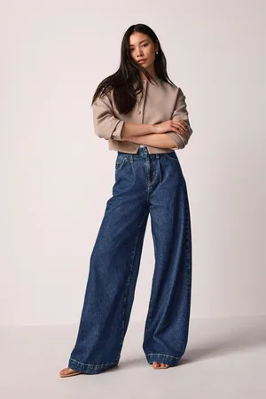 Next Womens Rinse Wash Palazzo Wide Leg 100% Cotton Jeans