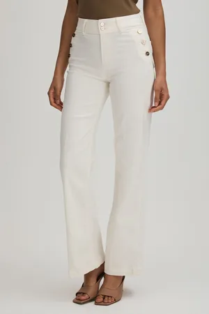 Paige Womens High Rise Wide Leg Button Detail Jeans