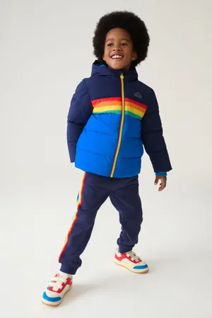 Little Bird Girls Navy Rainbow Stripe Shower Resistant Padded Coat