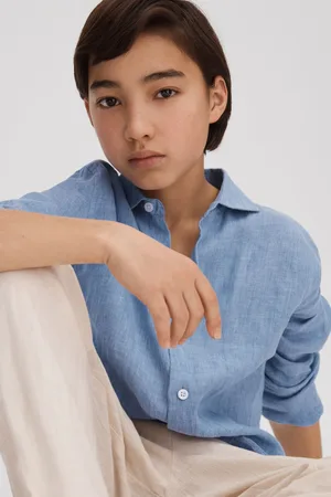 Reiss Boys Sky Ruban 9-13 yrs Linen Cutaway Collar Shirt