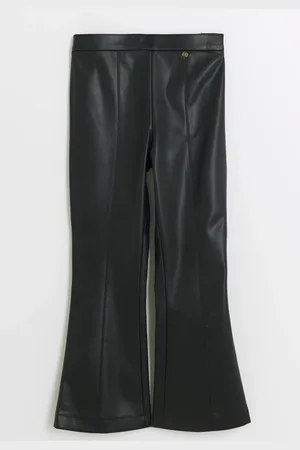 River Island Girls Girls Faux Fur Leather Kick Flare 100% Cotton Trousers
