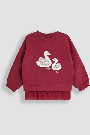 JoJo Maman Bébé Girls Berry Swan Appliqué Tulle Frill Sweatshirt