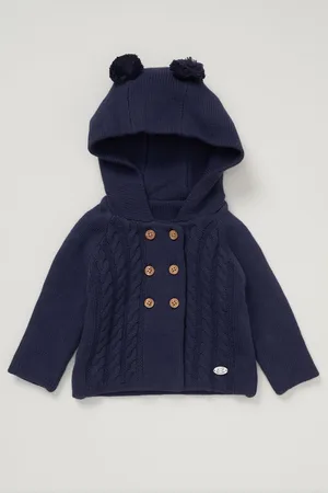 Rock-a-bye Baby Boutique 100% Cotton Double Knit Hooded Cardigan with Poms