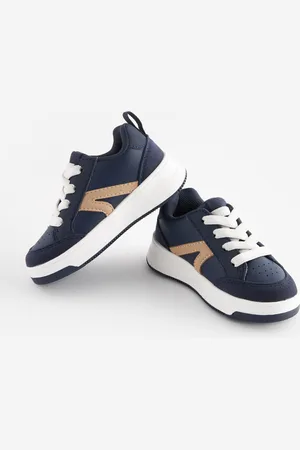 Next Boys Navy Wide Fit (G) Elastic Lace Trainers