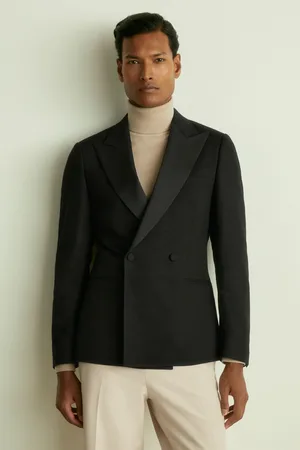 Reiss Mens Thom Double-Breasted Tuxedo Jacket in Hopsack