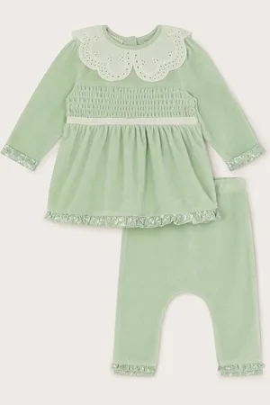 Monsoon Girls Newborn Shirred Velour Top and Leggings Set