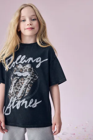 The Rolling Stones Girls Black/ Oversized Rolling Stones 100% Cotton T-Shirt (3-16yrs)