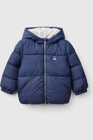 Benetton Boys Nylon Padded Jacket Eco Feather Teddy Fur Lined