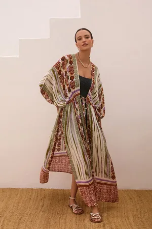 Next Womens Multi Aztec Maxi Tie Waist Kimono Cover-Up