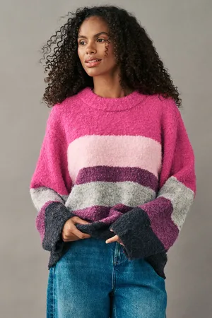 Next Womens Stripe Boucle Knitted Crew Neck Jumper