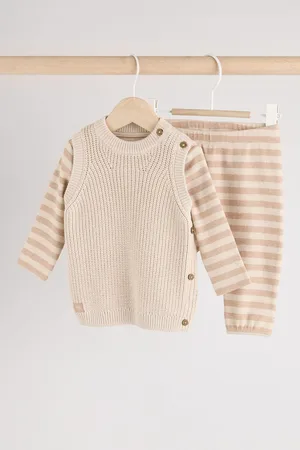 Next Neutral Stripe Baby Knit 100% Cotton Vest Set 3 Piece (0mths-2yrs)