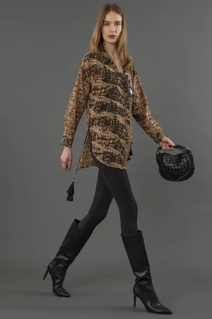 Religion Womens Oversized Long Line Flash Shirt with Tassle details