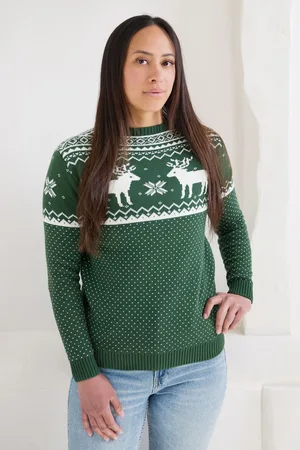 The Little Tailor Womens Womens Christmas 100% Cotton Reindeer Fairisle Pattern Jumper