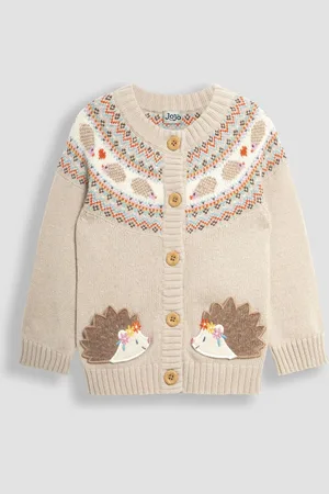 JoJo Maman Bébé Girls Hedgehog Knit Fair Isle Cardigan