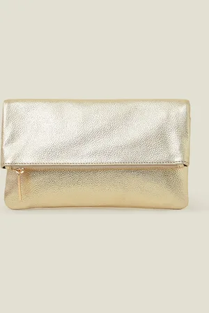 Accessorize Gold Leather Fold Over Clutch One