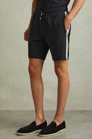 Reiss Mens Navy Phoenix Textured Contrast Side Drawstring Shorts