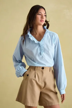 Joules Womens Melanie /White Cotton Ruffle Blouse