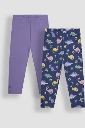JoJo Maman Bébé Girls Navy Dino Floral 2-Pack Autumn Ditsy Floral Leggings