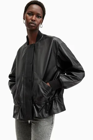AllSaints AllSaints Black Sofi Leather Bomber Jacket AU 10