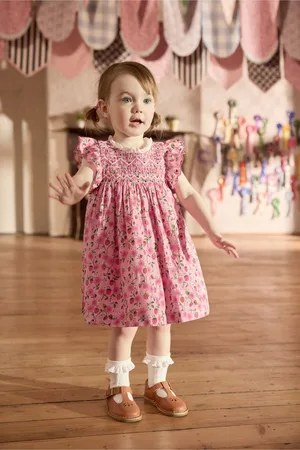 Cath Kidston Girls Strawberry Embroidered Shirred Frill Sleeve Dress (3mths-8yrs)