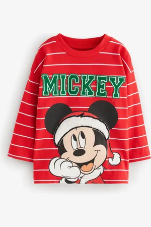Mickey Mouse Boys 100% Cotton Long Sleeve Christmas T-Shirt (6mths-8yrs)