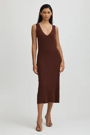 Paige Ribbed Bodycon Midi Dress L