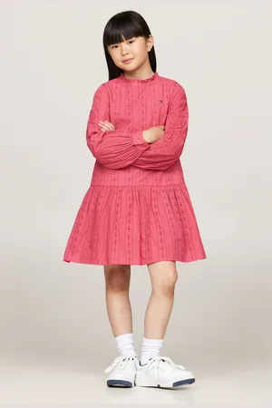 Tommy Hilfiger Girls Embroidered Long Sleeved 100% Cotton Dress