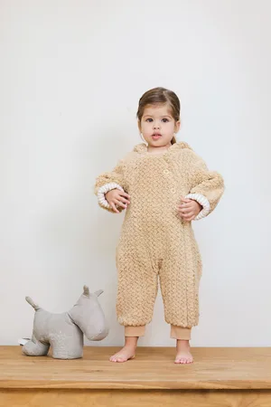 The Little Tailor Girls Baby Cream Chunky Sherpa Fleece Pramsuit