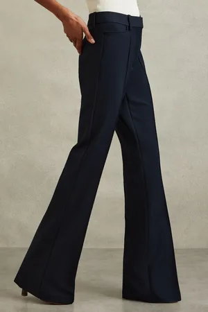 Reiss Womens Navy Gabi Petite Flared Suit Trousers