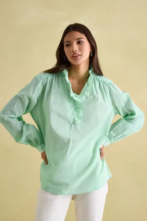 Joules Womens Melanie /White Cotton Ruffle Blouse