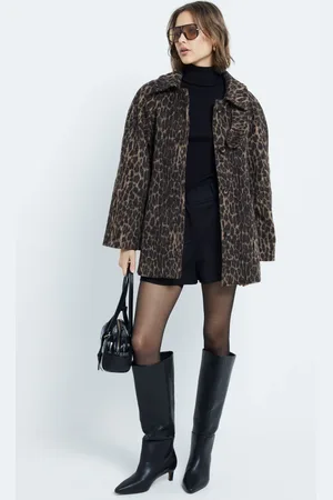 River Island Brown Leopard Print Funnel Neck Coat AU 10