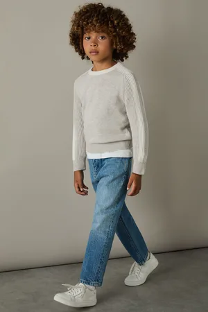 Reiss Boys /White Amis 9-13 yrs Ribbed-Sleeve Jumper with Cotton and Wool