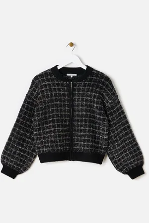 Oliver Bonas Womens Sparkly Checked Bomber Jacket