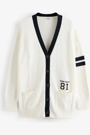 Guess Cream 100% Cotton Varsity Knitted Cardigan S