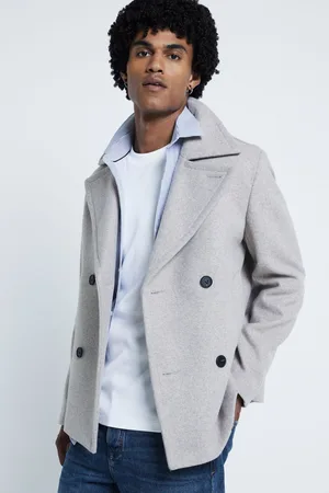 River Island Mens Charcoal Wool Commuter Coat