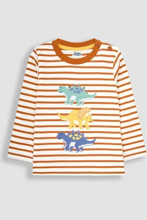 JoJo Maman Bébé Boys Toffee Stripe Dinosaur Appliqué Top