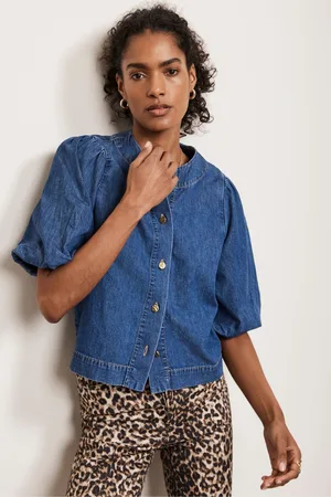 mint&berry Womens Puff Sleeve Denim Top