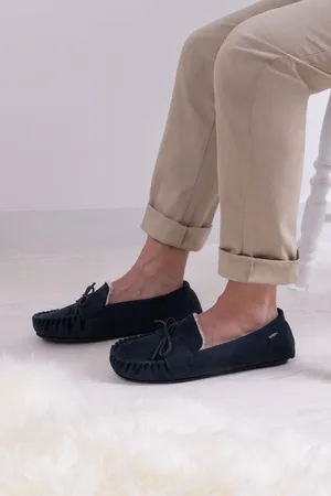 Totes Mens Navy Mens Suedette Moccasin Slippers
