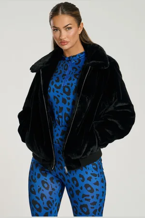South Beach Womens Faux Fur Zip-Up Bomber Jacket