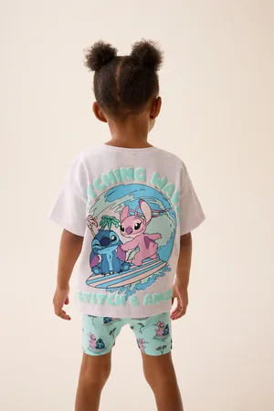 Disney Girls 100% Cotton Lilo and Stitch T-Shirt and Cycle Shorts Set (3mths-7yrs)