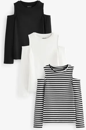 Next Girls /White Cold Shoulder Rib Long Sleeve T-Shirt 3 Pack (3-16yrs)
