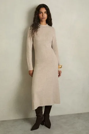 Reiss Womens Neutral Mila Knitted Mélange Midi Dress With Cashmere