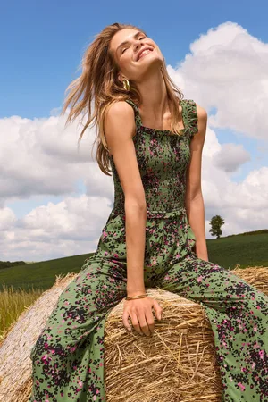 Love & Roses Womens Khaki Animal Petite Printed Shirred Cami Wide Leg Jumpsuit