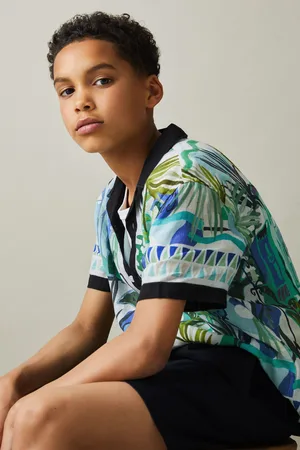Reiss Boys Multi Belize 9-13 yrs Printed Cuban Collar Shirt