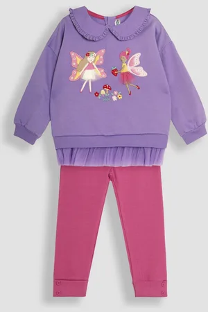 JoJo Maman Bébé Girls Lilac Fairy Appliqué Tulle Frill Sweatshirt & Leggings Set