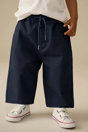 Next Boys Navy Wide Leg 100% Cotton Chino Trousers with Elasticated Waist (3mths-7yrs)