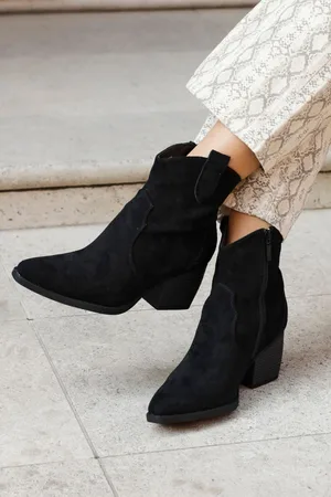 Linzi Black Suede Jessie Faux Suede Western Ankle Boots AU 6 (EU 37)