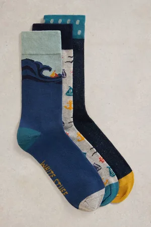 White Stuff Blue Sail Away Socks 3 Pack M-L