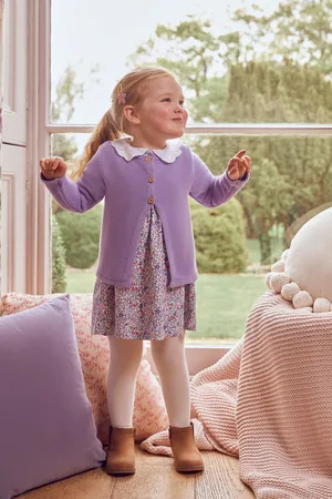 JoJo Maman Bébé Girls Lilac Cotton Cardigan